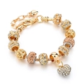 Gold-plated heart charm snake bone bracelet with crystal rhinestones for women - 17CM+5CM Extension Chain / PD0018-C