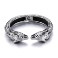 Vintage silver stainless steel dragon head cuff bracelet with antique relief details - Vintage Silver Wolf Head (KB78431-BD)