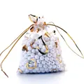 White solid round beads in a gold heart drawstring organza bag for gift packaging - White (Gold Heart)