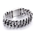 Pulsera cubana vintage gruesa de acero inoxidable plateado con acabado oxidado - Plata Vintage (KB79015-BD)