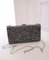 Elegante borsa da sera glitterata nera e argento con tracolla a catena rimovibile - grigio scuro