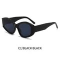 Polygonal cat-eye sunglasses with thick black frames and dark grey lenses, C1 style - Black Frame Black Grey Lens