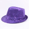 Sparkly purple sequined fedora hat with satin ribbon for dance and stage performances - 60CM / Purple