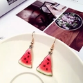 Summer watermelon slice drop earrings with red and green finish on white ceramic plate - Watermelon