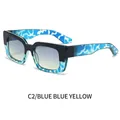 Occhiali da sole quadrati alla moda neri con montatura tartarugata blu e lenti sfumate blu-giallo - Montatura Tartarugata Blu Lenti Sfumate Blu Giallo (C2)