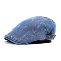 Adjustable blue denim newsboy cap with contrast orange stitching and metal buckle - Adjustable / Denim Blue