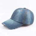 Casquette en jean bleu avec surpiqûres orange et détails usés sur la visière - Réglable / Bleu