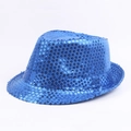 Sparkly electric blue sequined fedora hat for jazz dance and stage performance - 60CM / Navy Blue