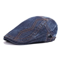 Classic vintage washed denim newsboy cap for women with orange contrast stitching - Adjustable / Dark Blue