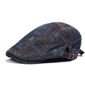Classic vintage washed blue denim flat cap with contrast orange stitching for outdoors - Adjustable / Black