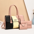 Detailed set of three textured faux leather bags with stylish pink and black color blocking - Pink