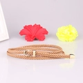 Hand-woven brown slim leather belt with pin buckle for women elegantly coiled - Khaki