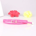 Pink hand-woven thin belt for women featuring a gold D-ring buckle and PU leather texture - Rose Red
