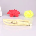 Hand-woven cream faux leather thin belt with elegant gold buckle and metal tip - Yellow