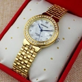 Montre dorée élégante pour femmes avec strass brillants et cadran en nacre blanche - Doré