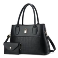 Ensemble sac cabas et pochette noir motif crocodile avec boucle dorée élégante - 33cmx13cmx23cm / Noir
