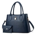Sac à main bleu marine aspect crocodile avec cadenas doré et bandoulière amovible - 33cmx13cmx23cm / Bleu