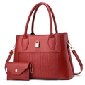 Red stone pattern tote bag set with golden padlock and detachable shoulder strap - 33cmx13cmx23cm / Wine Red