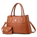 Ensemble de sacs à main marron en similicuir avec texture crocodile et cadenas doré - 33cmx13cmx23cm / Jaune Terre