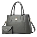 Grey crocodile texture handbag set with shoulder strap and matching envelope coin purse - 33cmx13cmx23cm / Gray