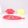Hand-woven red leather belt with elegant golden metal buckle and flower props - Red