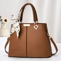 Chic brown textured leather handbag with a floral silk scarf and gold metal buckles - Khaki/Earth Yellow
