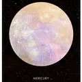Post-it circolare pianeta Mercurio con trama realistica su sfondo nero cielo stellato - Mercurio