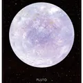 Creative circular Pluto planet sticky notes featuring purple nebula art design - Pluto