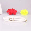 Handwoven white thin waist belt for women with a classic golden D-ring metal buckle - White