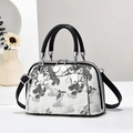 Elegante borsa bianca a tracolla da donna con stampa gru e manici in pelle nera - Nero