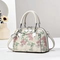 Borsa a mano ricamata con motivi floreali vintage color crema e tracolla in pelle morbida - Bianco Sporco