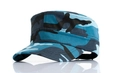 Blue camouflage canvas cadet cap with flat top and short brim, classic military style - Blue Camouflage