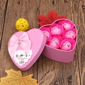 Pink heart-shaped tin with gradient soap roses and a decorative ribbon bow - Pink Set (6 Flowers Heart)