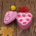 Pink heart-shaped tin box featuring six soap rose flowers and a sweet love ribbon bow - Pink White Gradient (6 Flowers Heart)