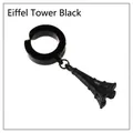 Black titanium steel clip-on earring featuring an Eiffel Tower pendant for non-pierced ears - Eiffel Tower / Black