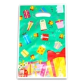 Green plastic party favor bag with Happy Party text and gift patterns, size 12.5x17.5cm - Gift Box Series - Cyan Green