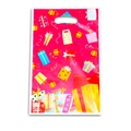 Pink pearlescent plastic party gift bag with colorful gift box patterns and HAPPY text - Gift Box Series - Red