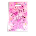 Pink pearlescent Happy Party gift bag with castle pattern and die-cut handle - Pink Castle