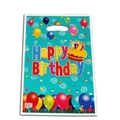 Blue plastic birthday gift bag with colorful balloons and cake patterns, model PLB 1004 - Cyan Balloon