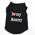Detail of black pet dog vest with white I Love My Mommy print and reinforced stitching - Black I Love Mommy