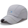 Light gray quick-dry baseball cap with blue Ding Han logo and breathable mesh panels - Gray