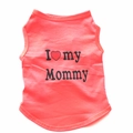Detail of orange pink knitted puppy vest with 'I love my Mommy' print and neat edging - Orange Red I Love Mommy