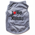 Detail of gray pet vest with I Love My Mommy print and visible fabric texture - Grey I Love Mommy
