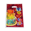 Red plastic party gift bag featuring colorful cake design and bold PARTY lettering - Multi-tier Cake