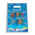 Blue Happy Birthday plastic party favor bag with handle and festive text prints - Blue Candle