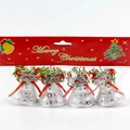 Campanelle di Natale argento da 4,5 cm con fiocchi rossi e aghi di pino in pacchetto - Modello Diamante 4 Pezzi/Sacco - Argento