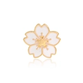 Cute cherry blossom brooch with white enamel petals and gold plating on a white background - White