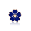 Blue cherry blossom enamel brooch with golden metal edges and detailed floral petals - Blue
