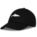 Classic black washed cotton baseball cap with white shark embroidery on front panel - Adjustable (56-60cm) / Solid Black
