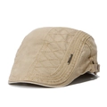 Gestreepte denim baret in licht kaki canvas met ruitvormig stiksel en metalen logo - Verstelbaar / Beige